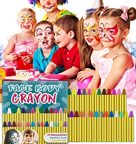 MUSCCCM Pintura Facial Ninos, 28 Colores Pintura Lápices de Colores Body Pintura Corporal Non Tóxica Lápices de Colores para Niños, Niños Pequeños, Navidad, Fiesta de Cumpleaños