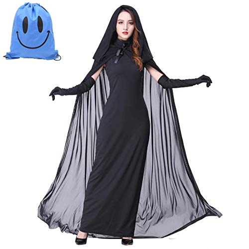 Myir Disfraz de Novia Fantasma de Halloween Mujer, Disfraz de Bruja Vampiro Vestido Adulto Disfraces Carnaval Cosplay (M, Negro)
