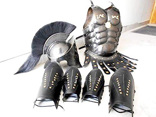 Nautical Replica Hub Medieval 300 Espartano Casco Maximus Armadura muscular y cuero brazo guardia - Disfraz de Halloween