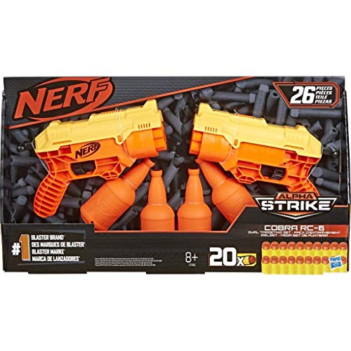 Nerf Alpha Strike 26 Piezas Cobra RC-6 Dual Targeting Set – Incluye 2 Blasters de Juguete, 4 dianas Medias y 20 Dardos Oficiales Elite – para niños, Adolescentes, Adultos (Hasbro E7565EU4)