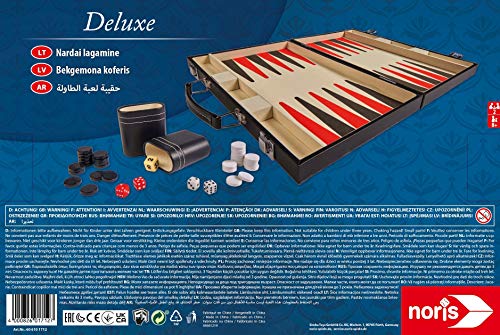 Noris 606101712 Deluxe Backgammon, el clásico de Juego en un práctico maletín con Acabado Elegante, también Adecuado para Viajes, a Partir de 8 años.