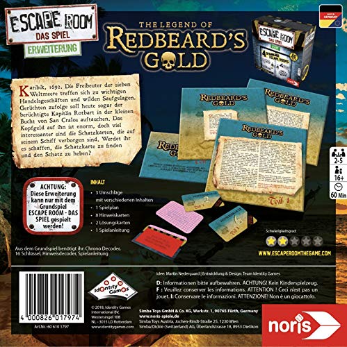 Noris 606101797 Escape Room Expansión Redbeards Gold - Juego Familiar y de Sociedad para Adultos - Solo se Puede Jugar con el decodificador Chrono - a Partir de 16 años
