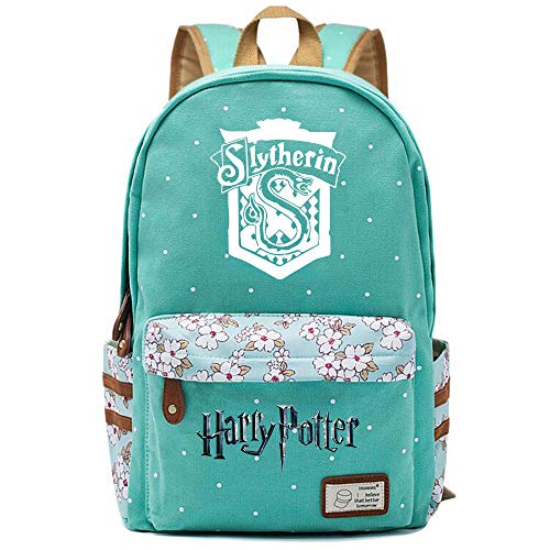NYLY Mochila Floral Harry Potter Mochila Slytherin,Teen Boys Girls Fashion School Bag Bolso para portátil M （Verde Claro） Estilo-12
