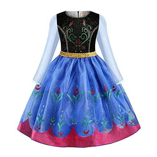 OBEEII Niña Princesa Anna Disfraz Reino del Hielo Vestido de Carnaval Fiesta Navidad Fancy Dress up Costume Azul01 2-3 Años