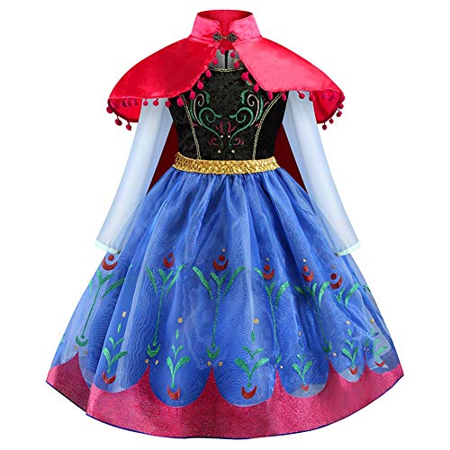 OBEEII Niña Princesa Anna Disfraz Reino del Hielo Vestido de Carnaval Fiesta Navidad Fancy Dress up Costume Azul01 2-3 Años