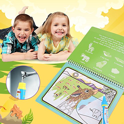 On the Go Water ¡Guau! Almohadillas de actividad reutilizable Water-Reveal, libro de colorear de agua mágica dibujo pintura álbum de fotos con pluma recargable Kids Learning Toys(# 2)