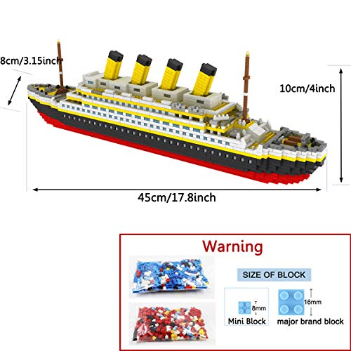 OneNext Mejorar Guay Modelo de Barco Titánico Bloquear Conjunto de Construcción 1900pcs Nano Micro Mini Titanic Bloques Educativos DIY Juguetes(con Herramientas útiles y Caja Original