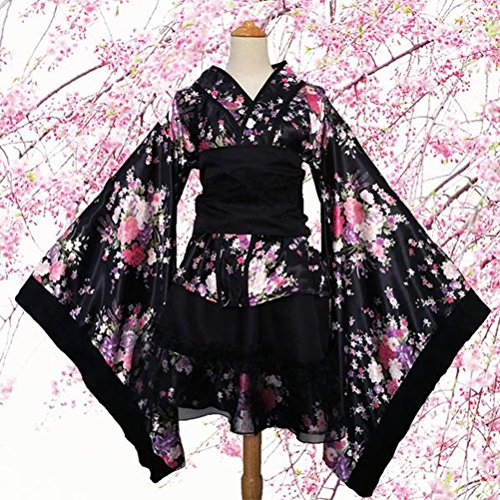 OULII Lolita Kimono, cosplay japonés, kimono, disfraz para mujer, chica, talla XXXL (negro)