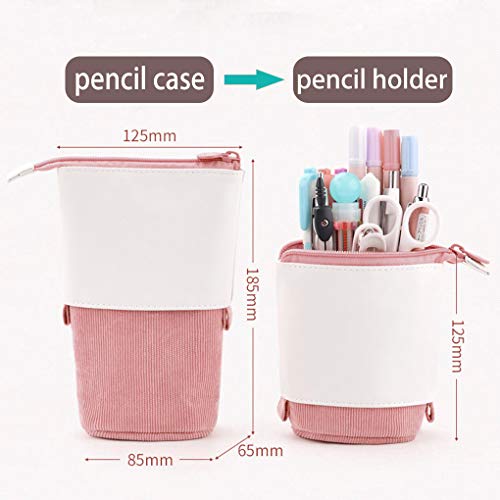 Oyachic Estuche Escolar Pequeña Stand up Pencil Case Bolsa para Lapices Standing Pen Holder Estudiante Plumier Colegio Kawaii Box Pencil Case para Estudiante (rosado)
