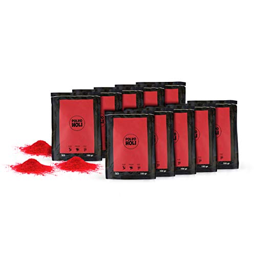 Pack de 10 bolsas de Polvo Holi de 100 gramos (Rojo)
