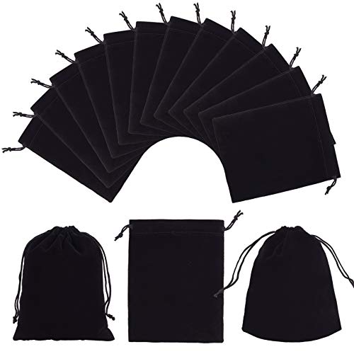 PandaHall 30 bolsas de terciopelo para joyería de 15 x 12 cm, color negro, de tela de terciopelo para joyas, pulseras y relojes.
