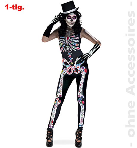 Party-Chic- Mono de Mujer Catrina con Esqueleto – Talla M, Color Negro, Medium (Fritz Fries & Söhne GmbH 12071)