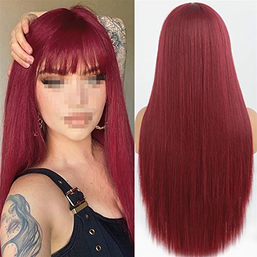 Peluca de fiesta cosplay Larga peluca roja de vino heterosexual con flequillo Pelucas de pelo sintético Bang con peluca para mujeres vino rojo resistente al calor pelucas peluca ( Color : 10 )