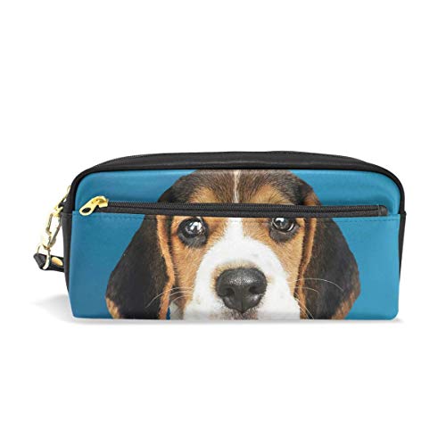 Pencil Bag Holder,Adorable Beagle Puppy Photo Pu Estuche De Lápices De Cuero, Elegantes Bolsillos De Lápices Con Cremallera Para Compras En El Hogar Al Aire Libre