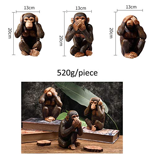 Pevfeciy Juego de 3 figuras de monos pequeños I Can't See I Don't Hear I Don't Speak, estatuas coleccionables, 3 estantes, naturales y XL