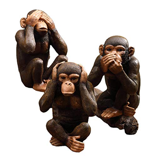 Pevfeciy Juego de 3 figuras de monos pequeños I Can't See I Don't Hear I Don't Speak, estatuas coleccionables, 3 estantes, naturales y XL