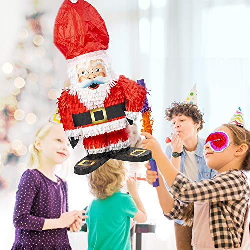 Piñata de Papa Noel Santa - Entretenimiento perfecto de Navidad, con Palo y Venda para los ojos, ideal para cada fiesta de Navidad, actividad de juego para jóvenes y adultos.