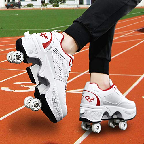 Pinkskattings@ Unisex Automática De Skate Zapatillas con Ruedas Doble Rodillo Zapatos De Skate Zapatos Invisible De Polea De Zapatos De Doble Propósito para Niños/Niñas,37