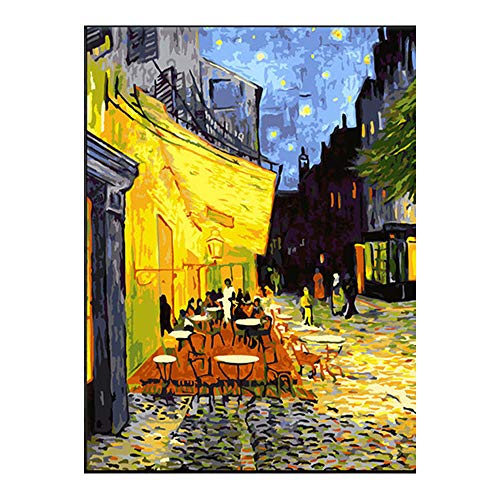 Pintar por numeros Van Gogh – Cafe - Pintura para Pintar por números con Pinceles y Colores Brillantes - Cuadro de Lienzo con numeros Dibujados para Adultos y niños