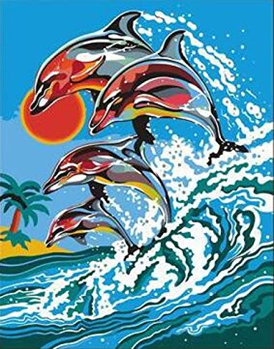 Pintura de Animales de Delfines en la Isla por números sobre Lienzo DIY Pinturas al óleo para Pared de Sala de Estar