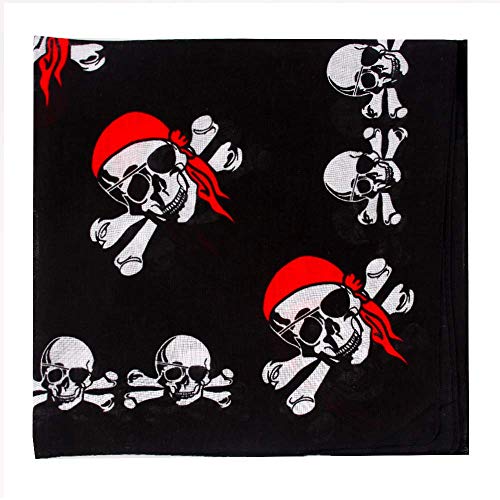 Pirates Skull & Crossbones Design Print Bandanna - Perfect Pirate Headscarf for Halloween cosplay Or Costume Party With 14 Pieces of Bandana Towels - Fits Kids & Adults