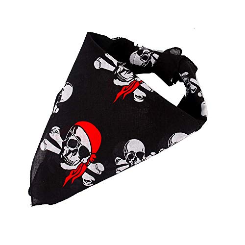 Pirates Skull & Crossbones Design Print Bandanna - Perfect Pirate Headscarf for Halloween cosplay Or Costume Party With 14 Pieces of Bandana Towels - Fits Kids & Adults