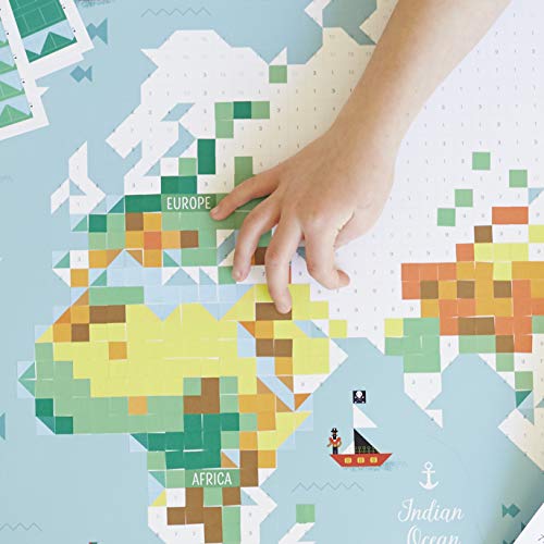Pixeles sticker Mosaic - Póster gigante puzzle - Poppik - 1600 pegatinas + 1 póster - Mapa del mundo (para 6-12 años) - Arte creativo por números, arte y esculturas de pared - Inspirado en Montessori