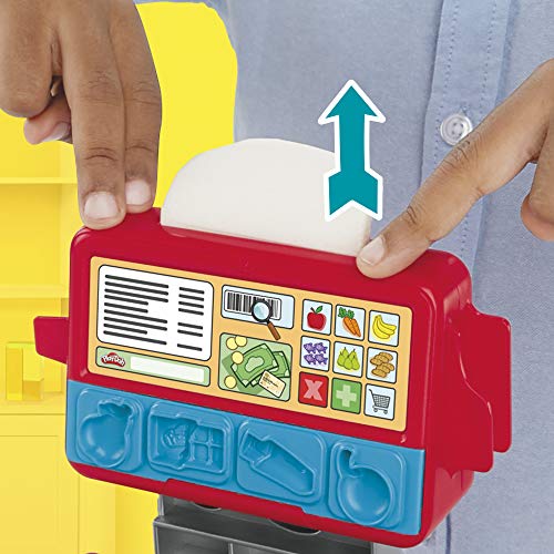 Play-Doh Caja registradora de juguete para niños de 3 años en adelante con divertidos sonidos, accesorios de comida y 4 colores no tóxicos (Hasbro 0)