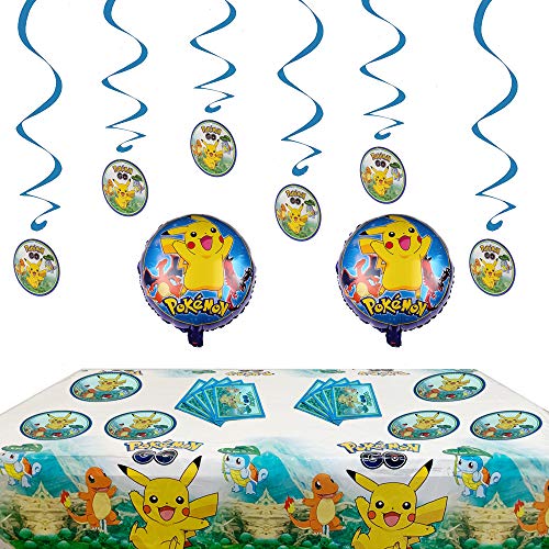 Pokemon Kids Birthday Party Decoration 98 Piezas Cartoon Anime Theme Artículos para Fiesta de Cumpleaños Platos, Tazas, Servilletas, Manteles con Paquete de Globos Gratis