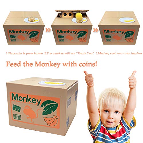 PowerKing Robo de una Moneda con Caja de ratón - Piggy Bank - Ratón - Hablando en inglés - Gran Regalo para Cualquier niño (Monkey)