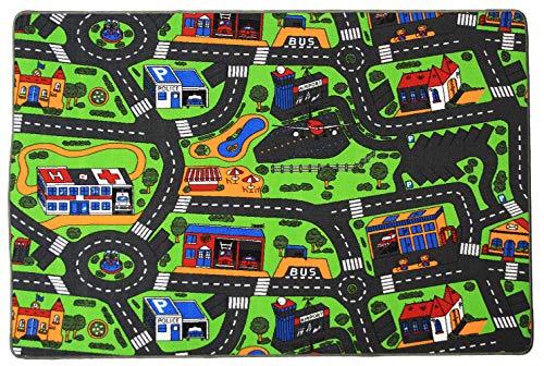 Primaflor City - Alfombra infantil de juego, moqueta bebé y jugar diseño de ciudad con carreteras, 1,40 x 2,00 m