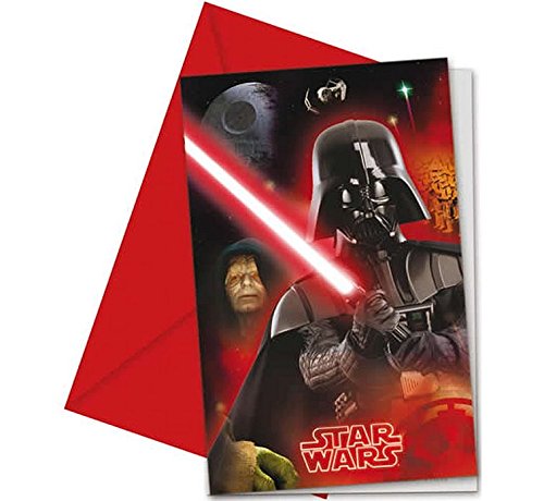 Procos 84397 Star Wars Darth Vader, Invitaciones con Sobre, Negro/Rojo, Talla única, 6 unidades