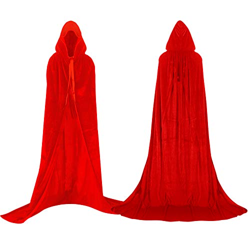 Proumhang Rojo Largo Capa con Capucha Terciopelo Disfraz de Halloween para Mujeres Hombres Halloween Carnaval Navidad Fiesta Disfraces