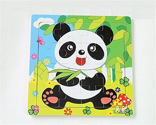 PROW® Rompecabezas de madera 16 piezas niños cuadrados juguete Elefante Panda Cachorro Pequeño cordero Nave Tren Aviones Gansos Vacas Tigre educación segura aprendizaje juguetes (12 paquetes, cada 16)
