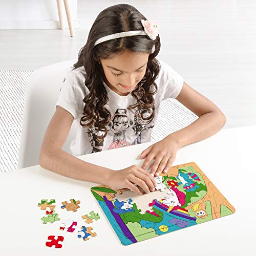 Purple Ladybug 2 Puzzles para niños con Unicornio y Sirena – Juguetes creativos para Niñas con 10 Rotuladores de Colores y Estuche Escolar Gratis! Arte Divertido, Niñas