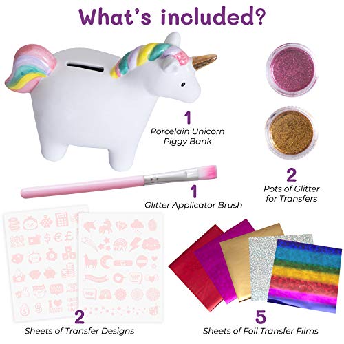 Purple Ladybug Kit de Hucha Infantil Unicornio para Niñas - Decora Huchas Originales con Adhesivos y Purpurina - Re-galos Originales de Unicornios para Niñas – Juegos de Manualidades y Creatividad