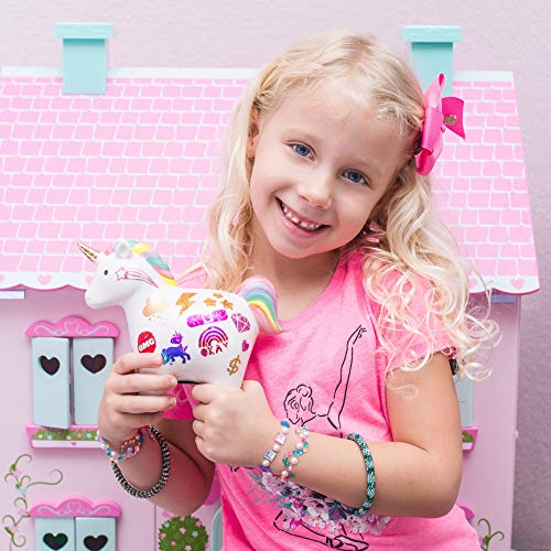 Purple Ladybug Kit de Hucha Infantil Unicornio para Niñas - Decora Huchas Originales con Adhesivos y Purpurina - Re-galos Originales de Unicornios para Niñas – Juegos de Manualidades y Creatividad