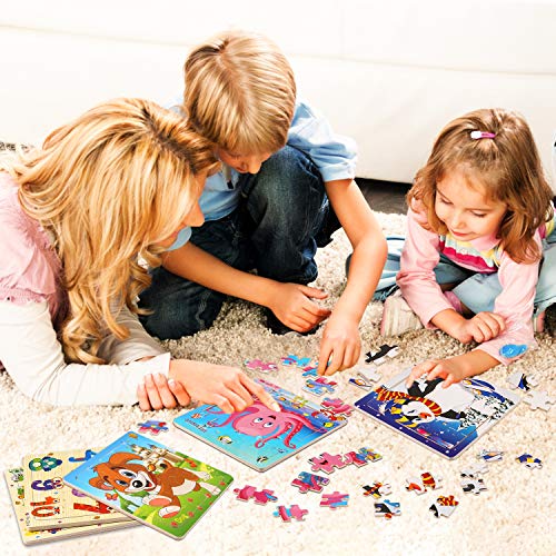 Puzzle madera niños, 20 piezas rompecabezas madera bebe, include animales, numeros, letras, regalo para niños(6 paquetes, 20 piezas)