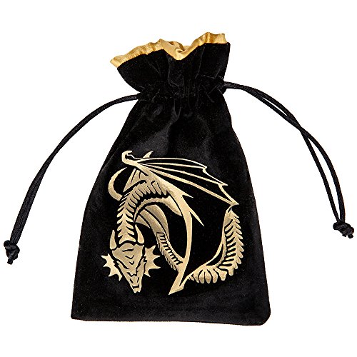 Q Workshop Dragon Black & Golden Velour Dice Bag