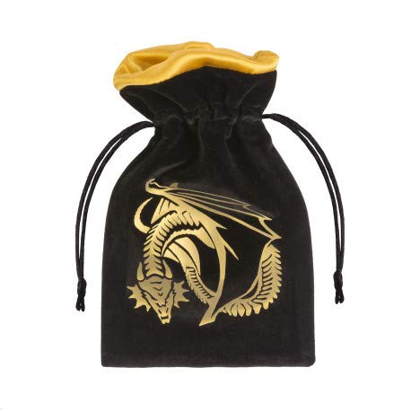 Q Workshop Dragon Black & Golden Velour Dice Bag