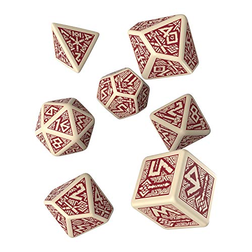Q Workshop Dwarven Beige & Burgundy RPG Ornamented Dice Set 7 Polyhedral Pieces