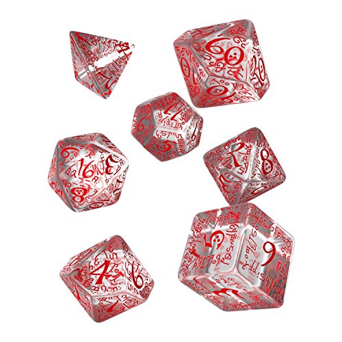 Q Workshop Elvish Translucent & Red RPG Ornamented Dice Set 7 Polyhedral Pieces
