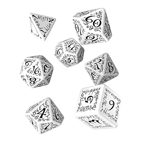 Q Workshop Elvish White & Black RPG Ornamented Dice Set 7 Polyhedral Pieces