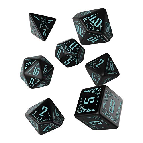 Q Workshop Galactic Black & Blue RPG Ornamented Dice Set 7 Polyhedral Pieces