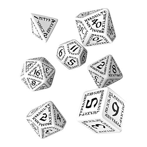 Q Workshop Runic White & Black RPG Dice Set 7 Polyhedral Pieces
