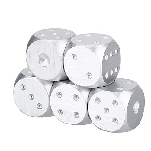 Qukaim Juego de Dados de Juegos de póker de Juego de Mesa de aleación de Aluminio de 5 Piezas con Herramienta de Caja de Almacenamiento(0.63 * 0.63 * 0.63 Inch-Plata)