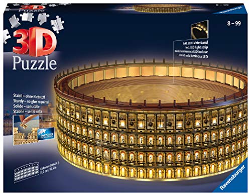 Ravensburger 11148 Puzzle 3D Colosseo, Edición Nocturna, 216 Piezas, Multicolores, Edad Recomendada 10+, Dimensiones Finales 32x26x10 cm