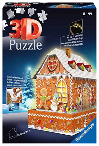 Ravensburger 11237 Puzzle 3D Ginger Bread House Night Edition, 216 Piezas, Multicolor, Edad Recomendada 8+, Dimensión Final 29x10 cm