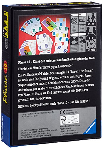 Ravensburger Juego de cartas Phase 10, 2 a 6 jugadores (27164) (versión en alemán)