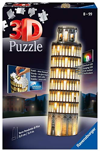 Ravensburger- Puzzle 3D, edición Torre de Pisa, Night Edition, Individual, Color Amarillo (12515)